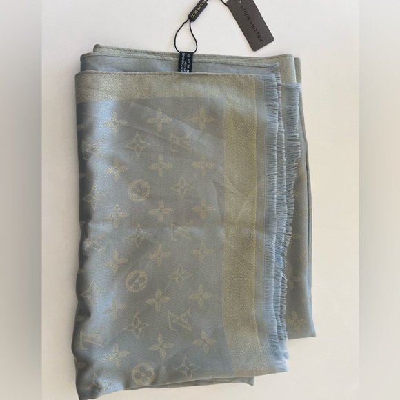 Louis Vuitton Gray and Gold Scarf - Picture 1 of 8